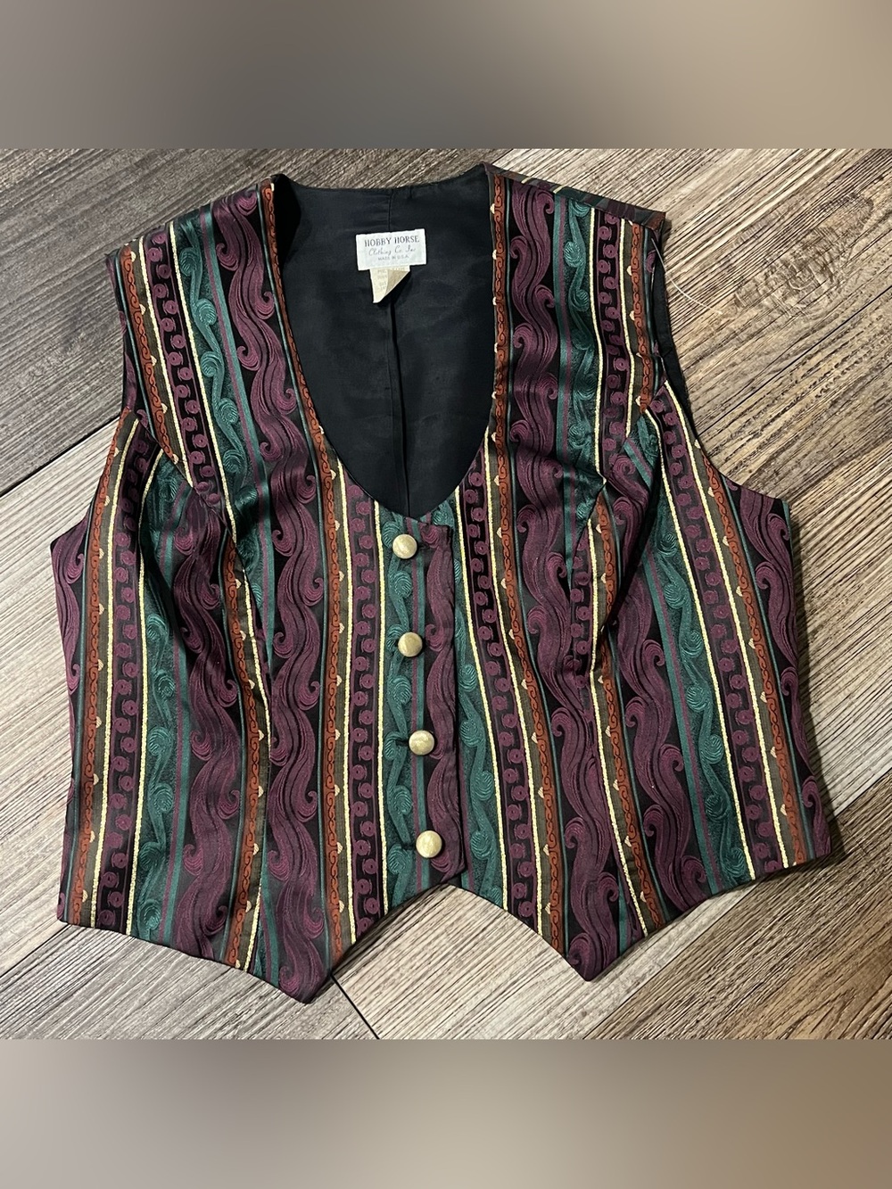 Vintage 80s Hobby Horse Clothing Co Brocade Tapestry Vest Medium USAMade Western